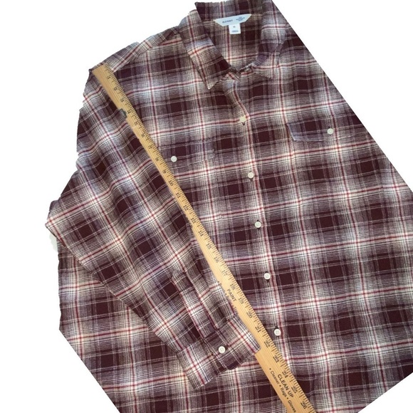 OLD NAVY Loose Flannel Boyfriend Shirt Burgandy and White Size XL - Picture 8 of 8
